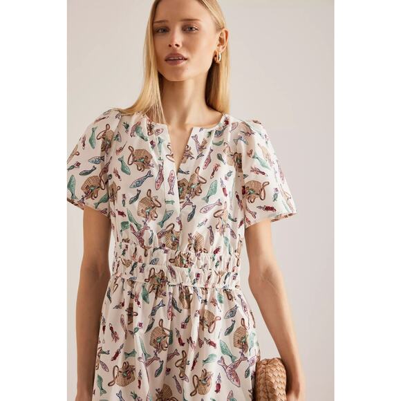 nwt by ANTHROPOLOGIE sz M Somerset Maxi Dress: Fish Motif - Picture 3 of 7